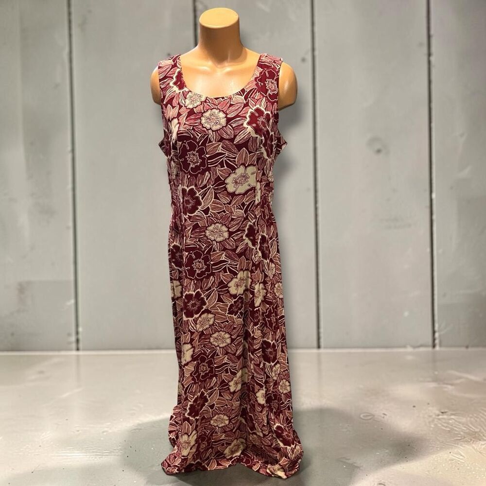 Danny & Nicole Floral Sleeveless Maxi Dress Burgundy Cream Size 14